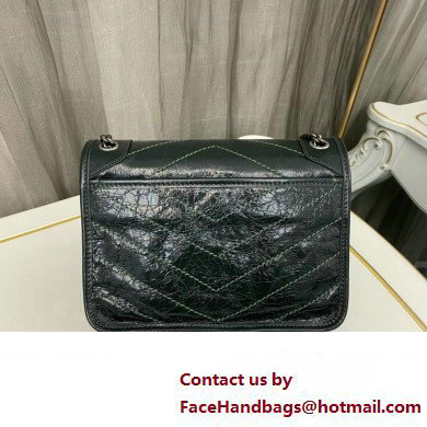 Saint Laurent Niki Baby Bag in Crinkled Vintage Leather 633160 Dark Green