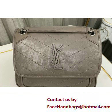 Saint Laurent Niki Baby Bag in Crinkled Vintage Leather 633160 Light Gray