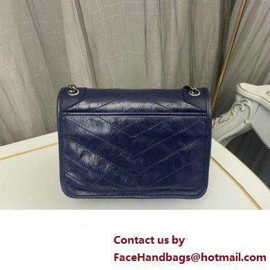 Saint Laurent Niki Baby Bag in Crinkled Vintage Leather 633160 Navy Blue - Click Image to Close