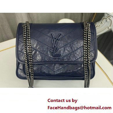 Saint Laurent Niki Baby Bag in Crinkled Vintage Leather 633160 Navy Blue