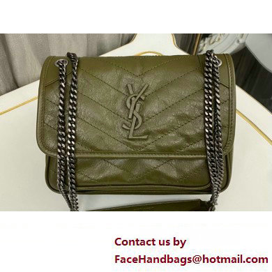 Saint Laurent Niki Baby Bag in Crinkled Vintage Leather 633160 Olive Green