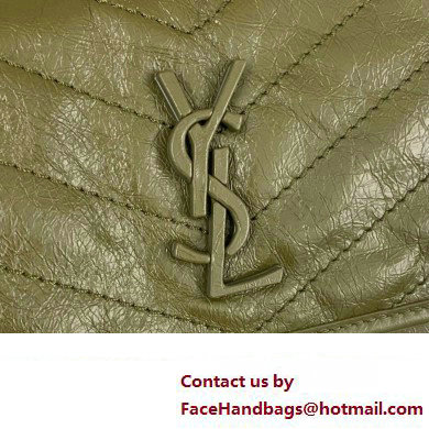 Saint Laurent Niki Baby Bag in Crinkled Vintage Leather 633160 Olive Green