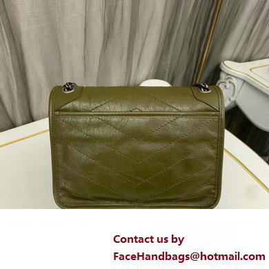 Saint Laurent Niki Baby Bag in Crinkled Vintage Leather 633160 Olive Green