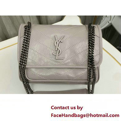 Saint Laurent Niki Baby Bag in Crinkled Vintage Leather 633160 Pale Gray