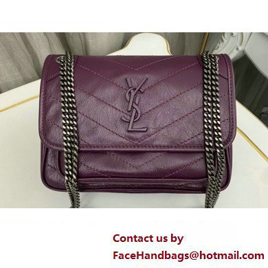 Saint Laurent Niki Baby Bag in Crinkled Vintage Leather 633160 Purple