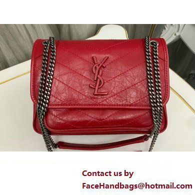 Saint Laurent Niki Baby Bag in Crinkled Vintage Leather 633160 Red