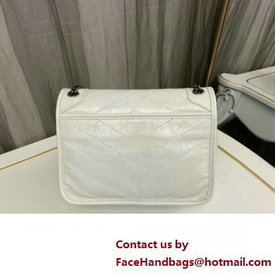 Saint Laurent Niki Baby Bag in Crinkled Vintage Leather 633160 White