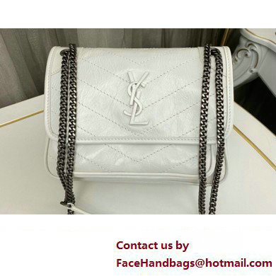 Saint Laurent Niki Baby Bag in Crinkled Vintage Leather 633160 White