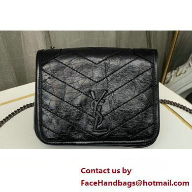 Saint Laurent Niki Chain Wallet Bag in Crinkled Vintage Leather 583103 Black