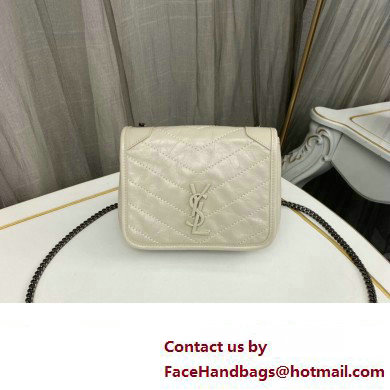 Saint Laurent Niki Chain Wallet Bag in Crinkled Vintage Leather 583103 Creamy