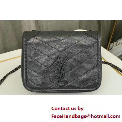 Saint Laurent Niki Chain Wallet Bag in Crinkled Vintage Leather 583103 Gray - Click Image to Close