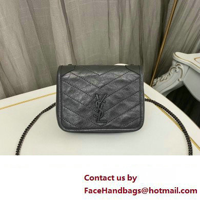 Saint Laurent Niki Chain Wallet Bag in Crinkled Vintage Leather 583103 Gray