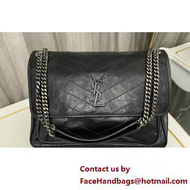 Saint Laurent Niki Large Bag in Crinkled Vintage Leather 498883 Black/Silver - Click Image to Close