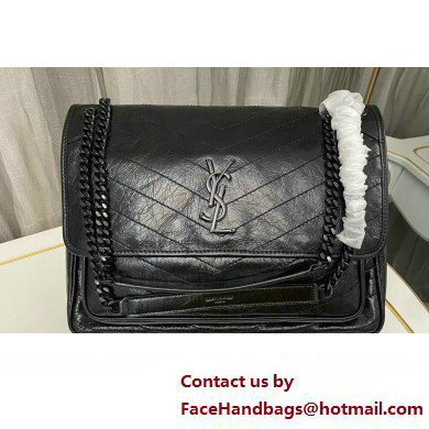 Saint Laurent Niki Large Bag in Crinkled Vintage Leather 498883 Black