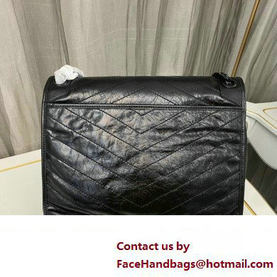 Saint Laurent Niki Large Bag in Crinkled Vintage Leather 498883 Black