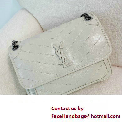 Saint Laurent Niki medium Bag blanc in vintage leather with silver hardware(original quality)