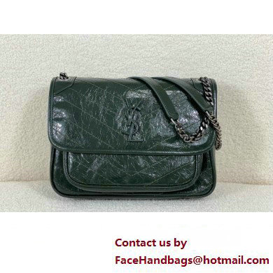 Saint Laurent Niki medium Bag green in vintage leather with silver hardware(original quality)