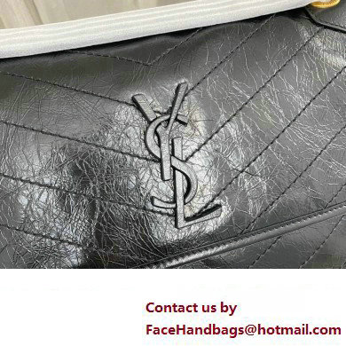 Saint Laurent Niki medium Bag in Crinkled Vintage Leather 633158 Black/Gold - Click Image to Close