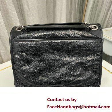 Saint Laurent Niki medium Bag in Crinkled Vintage Leather 633158 Black/Silver - Click Image to Close