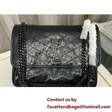 Saint Laurent Niki medium Bag in Crinkled Vintage Leather 633158 Black - Click Image to Close