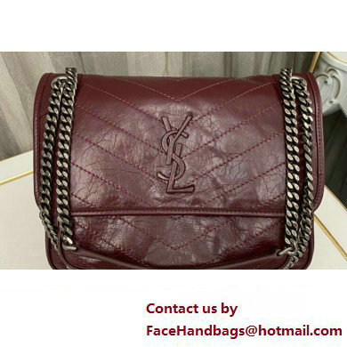 Saint Laurent Niki medium Bag in Crinkled Vintage Leather 633158 Burgundy