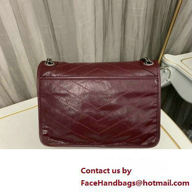 Saint Laurent Niki medium Bag in Crinkled Vintage Leather 633158 Burgundy