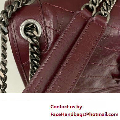 Saint Laurent Niki medium Bag in Crinkled Vintage Leather 633158 Burgundy