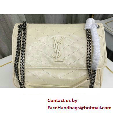 Saint Laurent Niki medium Bag in Crinkled Vintage Leather 633158 Creamy