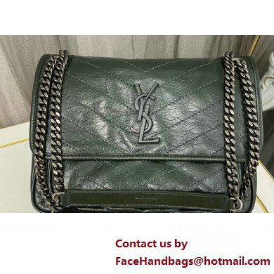 Saint Laurent Niki medium Bag in Crinkled Vintage Leather 633158 Emerald Green