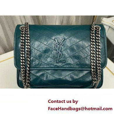 Saint Laurent Niki medium Bag in Crinkled Vintage Leather 633158 Green