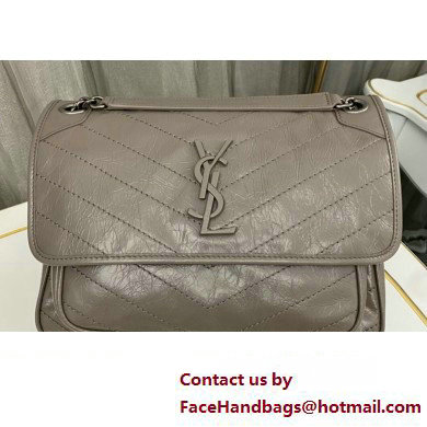 Saint Laurent Niki medium Bag in Crinkled Vintage Leather 633158 Light Gray