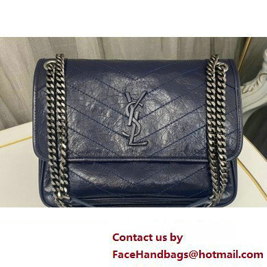 Saint Laurent Niki medium Bag in Crinkled Vintage Leather 633158 Navy Blue