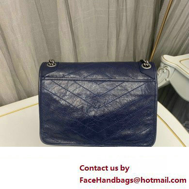 Saint Laurent Niki medium Bag in Crinkled Vintage Leather 633158 Navy Blue