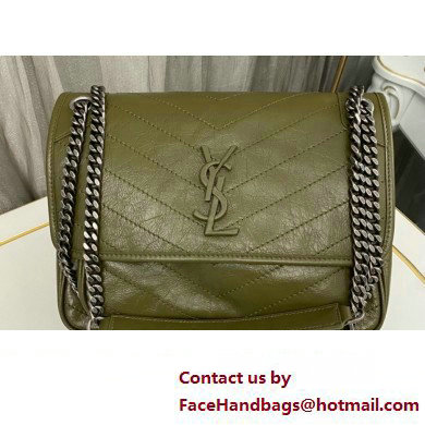 Saint Laurent Niki medium Bag in Crinkled Vintage Leather 633158 Olive Green