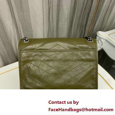 Saint Laurent Niki medium Bag in Crinkled Vintage Leather 633158 Olive Green