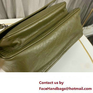 Saint Laurent Niki medium Bag in Crinkled Vintage Leather 633158 Olive Green