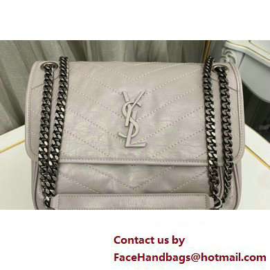 Saint Laurent Niki medium Bag in Crinkled Vintage Leather 633158 Pale Gray