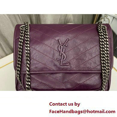 Saint Laurent Niki medium Bag in Crinkled Vintage Leather 633158 Purple