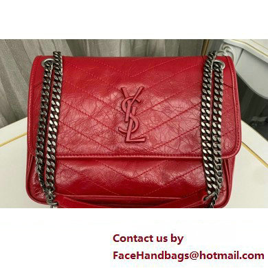 Saint Laurent Niki medium Bag in Crinkled Vintage Leather 633158 Red