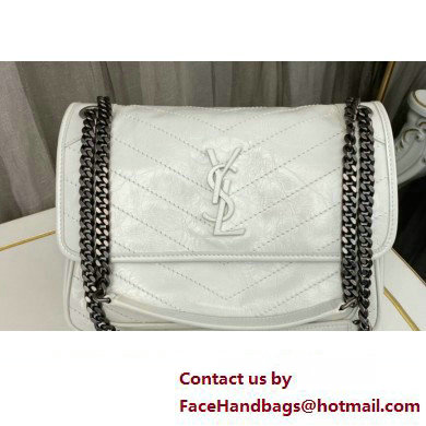 Saint Laurent Niki medium Bag in Crinkled Vintage Leather 633158 White