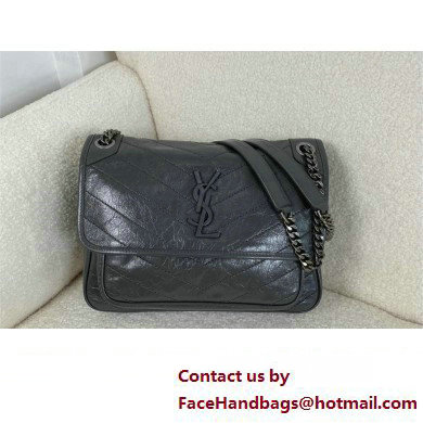 Saint Laurent Niki medium Bag storm in vintage leather with silver hardware(original quality)