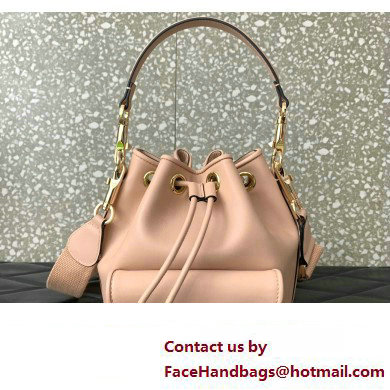 Valentino Loco Bucket Bag In Calfskin Leather Nude With Enamel Tone-On-Tone Vlogo Signature 2024