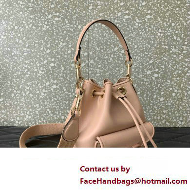 Valentino Loco Bucket Bag In Calfskin Leather Nude With Enamel Tone-On-Tone Vlogo Signature 2024