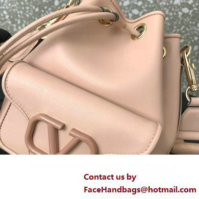 Valentino Loco Bucket Bag In Calfskin Leather Nude With Enamel Tone-On-Tone Vlogo Signature 2024