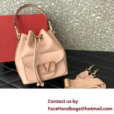 Valentino Loco Bucket Bag In Calfskin Leather Nude With Enamel Tone-On-Tone Vlogo Signature 2024