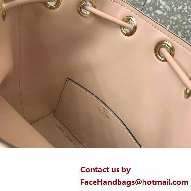 Valentino Loco Bucket Bag In Calfskin Leather Nude With Enamel Tone-On-Tone Vlogo Signature 2024