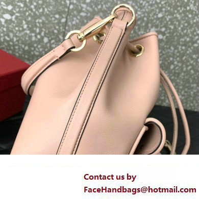 Valentino Loco Bucket Bag In Calfskin Leather Nude With Enamel Tone-On-Tone Vlogo Signature 2024