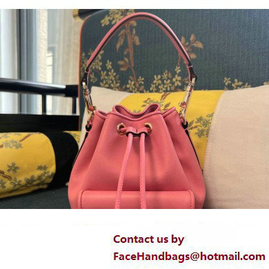 Valentino Loco Bucket Bag In Calfskin Leather Pink With Enamel Tone-On-Tone Vlogo Signature 2024