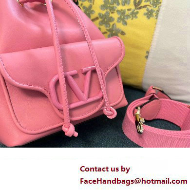 Valentino Loco Bucket Bag In Calfskin Leather Pink With Enamel Tone-On-Tone Vlogo Signature 2024