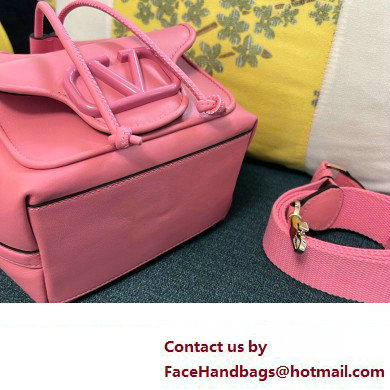 Valentino Loco Bucket Bag In Calfskin Leather Pink With Enamel Tone-On-Tone Vlogo Signature 2024